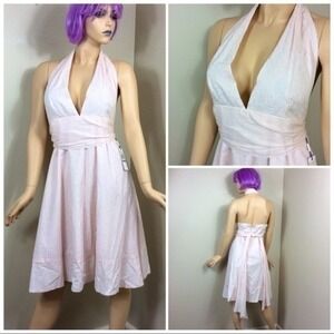 NWT Calvin Klein pink V-neck halter dress Size 12 100% cotton